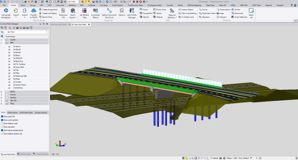 Trimble Business Center 3D view with ANZ Toolbox filter manager